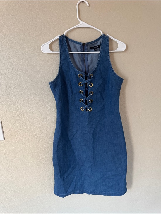 New Look Dresses & Skirts - New Look Blue Denim Lace-Up Mini Dress
